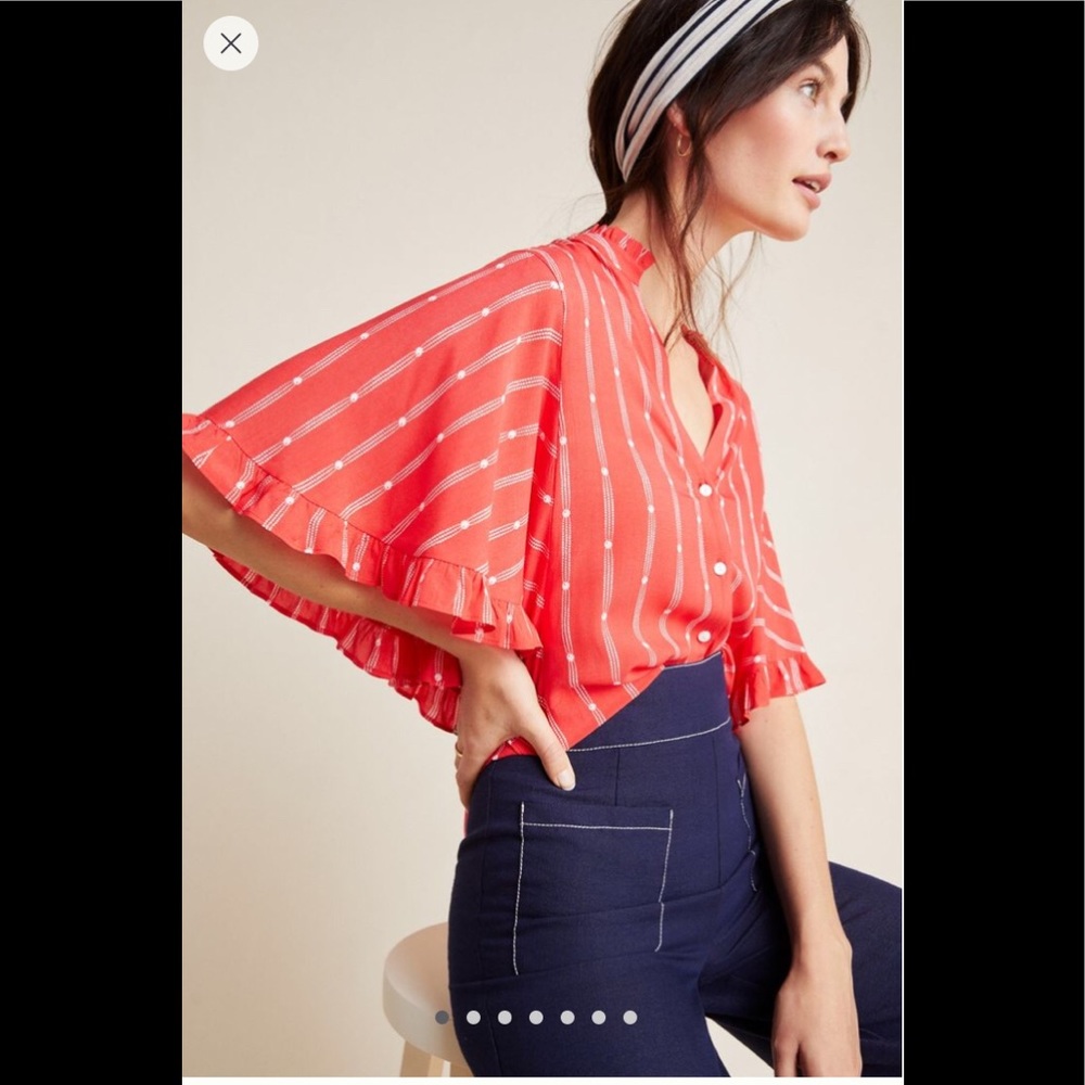 Anthropologie Maeve Aviero Flutter-sleeved Top